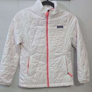 Patagonia Kids' White Quilted Jacket with Pink Accents
